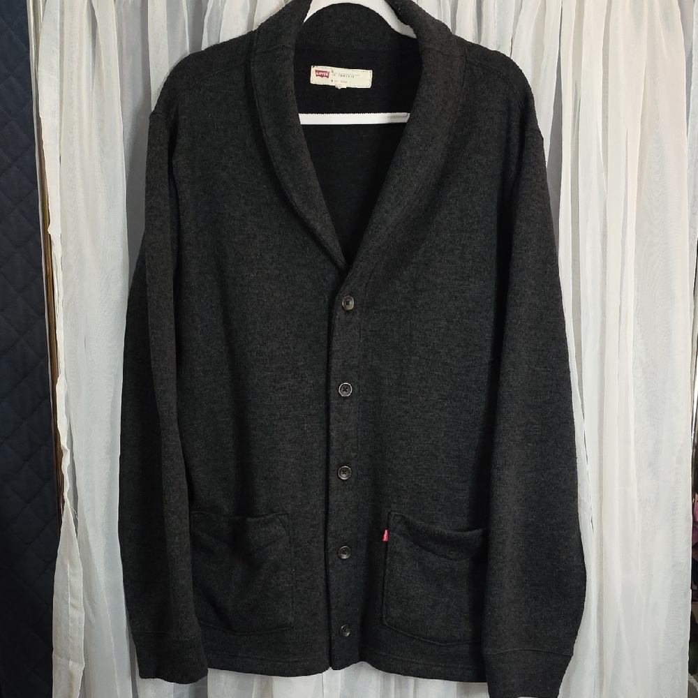 #167 Levi's Men’s Rand Shawl Collar Knit Fleece Cardigan Sweater Gray XL